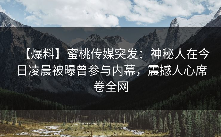 【爆料】蜜桃传媒突发:神秘人在今日凌晨被曝曾参与内幕,震撼人心席卷全网 【爆料】蜜桃传媒突发:神秘人在今日凌晨被曝曾参与内幕,震撼人心席卷全网