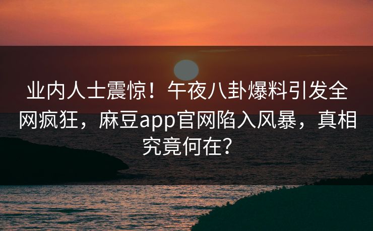 业内人士震惊！午夜八卦爆料引发全网疯狂，麻豆app官网陷入风暴，真相究竟何在？